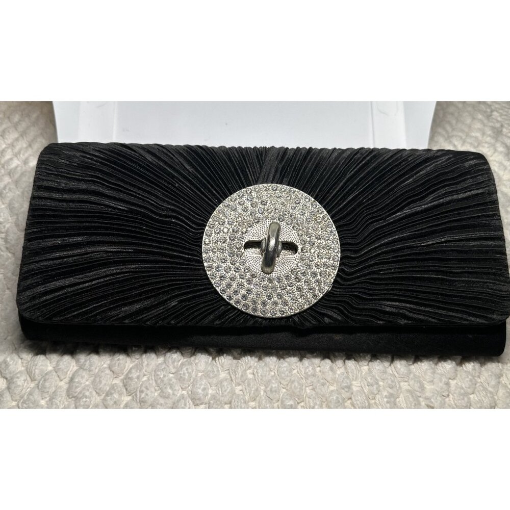 MMS Design Studio Clutch Purse with Turn Lock Closure Black Rhinestones